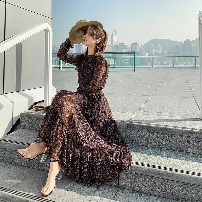 

Fashion Female High Waist Dress Bohemian Style Dresses for Women Summer 2021 Chiffon Long Slim Dress Roupas Feminina Zjt1799, Deep coffee