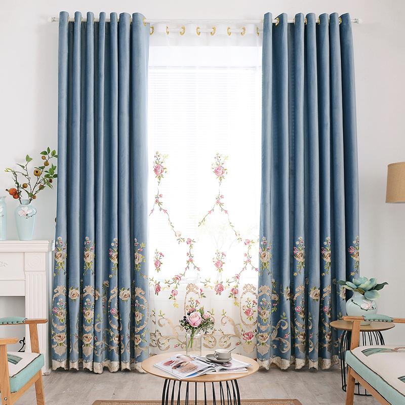 

New European Style High Grade Embroidery High Shading Curtains for Living Dining Room Bedroom, Tulle