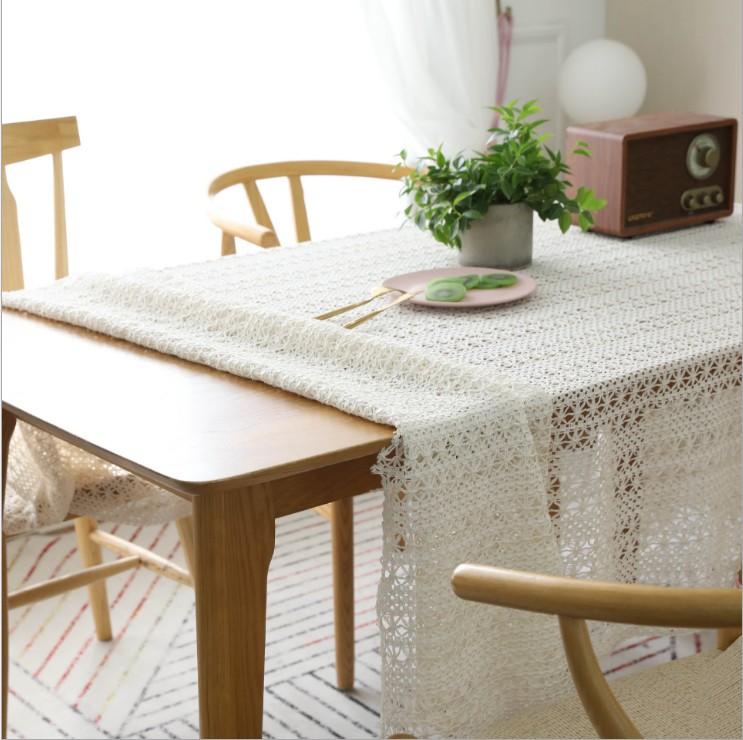 

Handmade Crochet Tablecloth for Wedding Rectangle Cotton White Weaving Hollow Table Covers TV Piano Decor Table Clothes, The main color