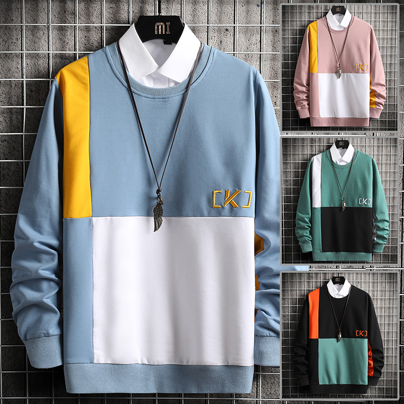 

Autumn Winter New Men's Hoodies Fashion Trend Patchwork Long sleeve Sweatshirts Male Tops Casual Hip Hop Men Clothing Hoodie Men, Blue