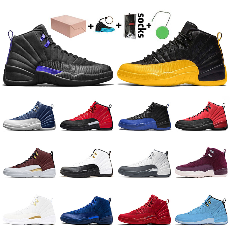 

With Box Retro Dark Concord 12s Jumpman 12 Mens Basketball Shoes University Gold Reverse Flu Game Indigo Trainers Sneakers Big Size 13, #7 dark grey 40-47