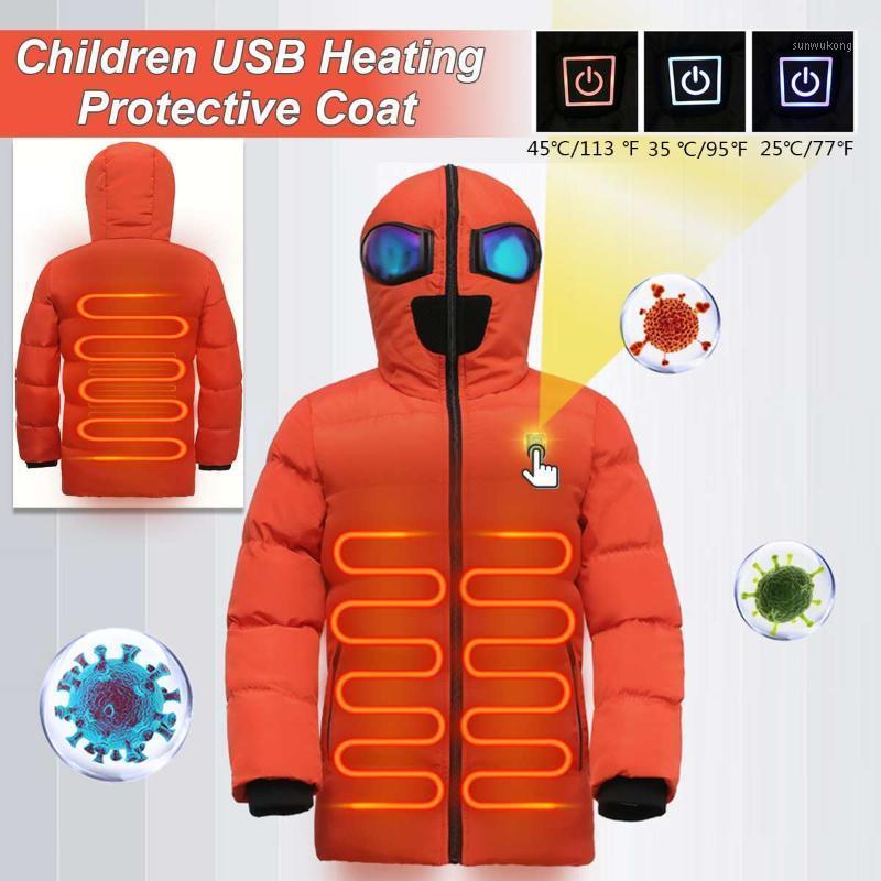 

130-175CM Children USB Heated Warmer 3s Heated Front Back Winter Hooded Jacket Motorcycling Jacket Skiing Coat Smart Heat1, Black