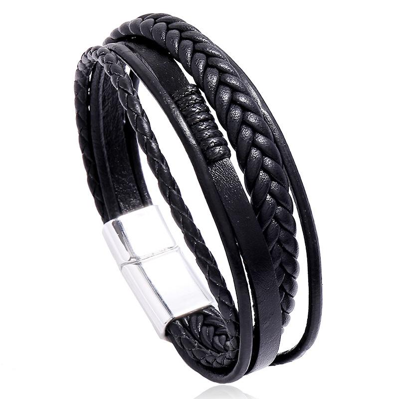 

Factory direct sale retro hand-woven men's leather bracelet simple multilayer alloy magnet clasp bracelet
