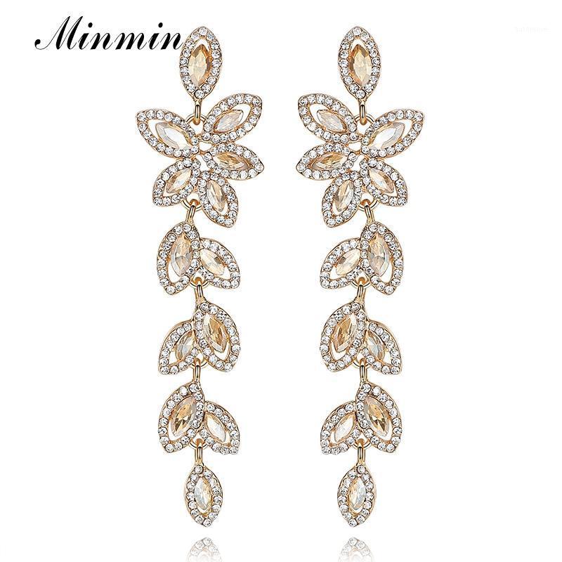 

Minmin Charm Champagne Crystal Wedding Earrings for Women Leaf Bridal Long Earrings Engagement Jewelry Accessories EH2821