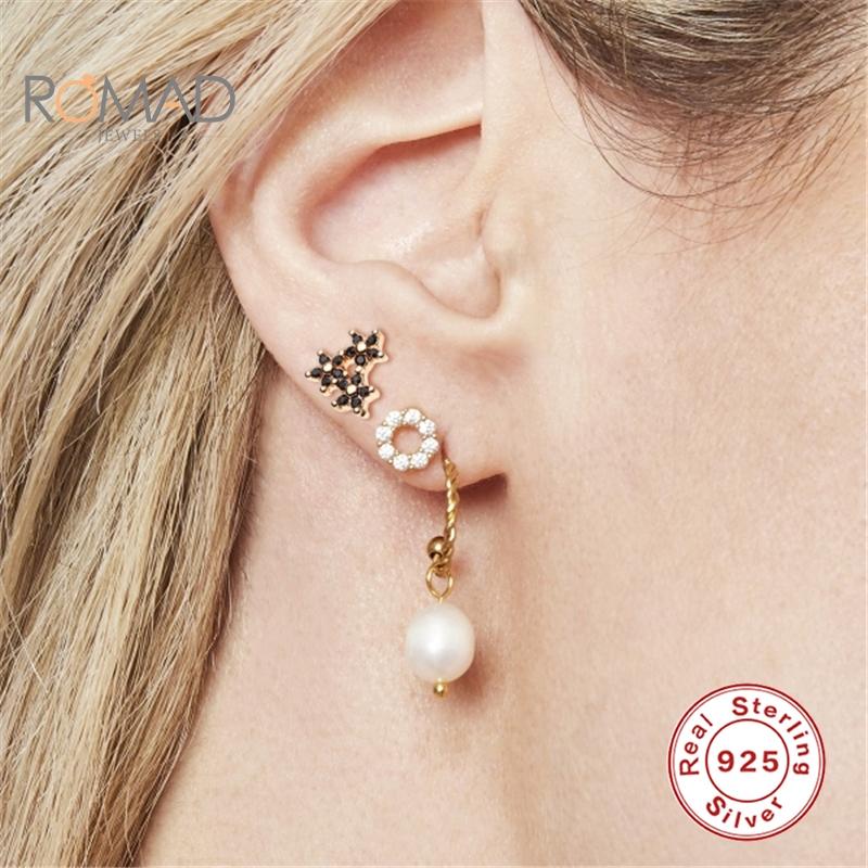 

Stud ROMAD 1pcs European And American Geometric Spider Piercing Earrings Luxury 925 Sterling Silver Sutd Women Jewelry