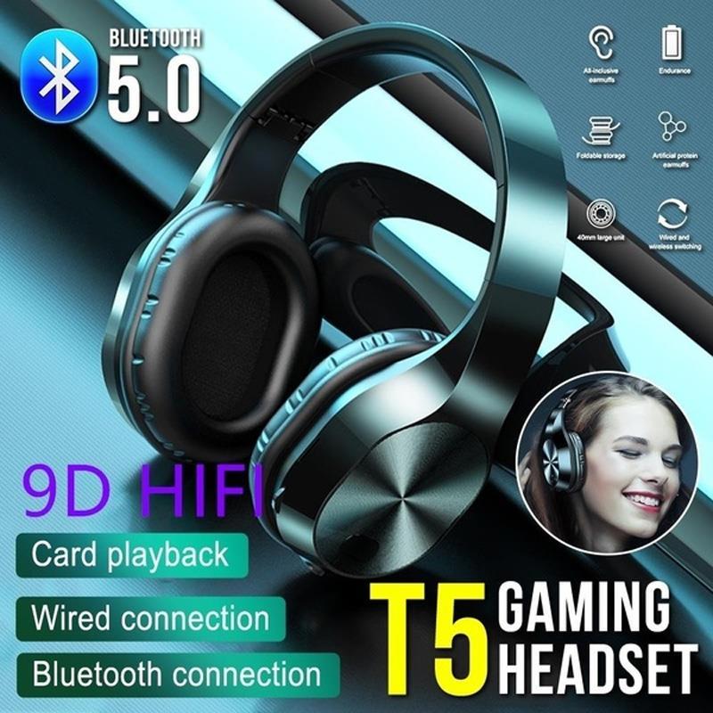 

2020 Gaming Headset Foldable Stereo For PS4 Bluetooth 5.0 Support TF Card Headphones 9D Hifi Headphone Wireless Folding Headset, Black