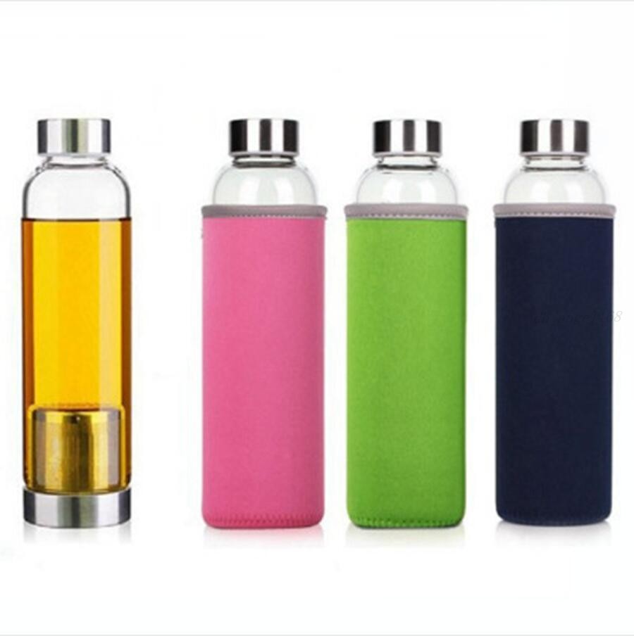 

550ML Glass Water Bottle Protective Bag Tea Lemon Glass Bottle High Temperature Resistant Outdoor Sport Water Bottle Free shipping