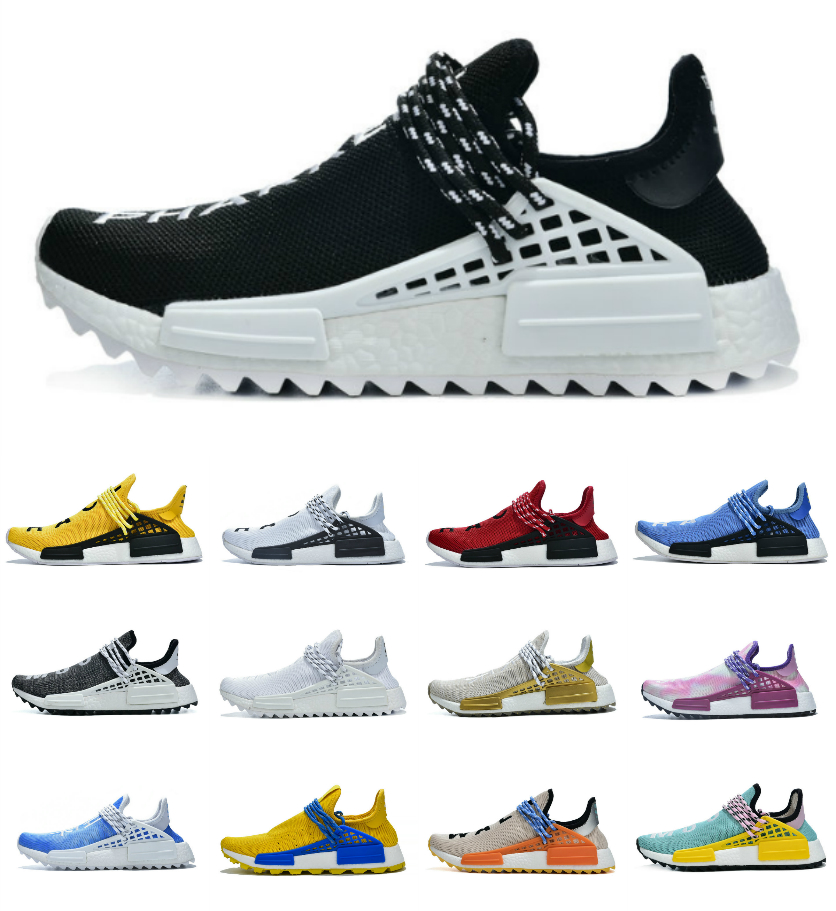 

NMD Human Race Trail Running Shoes Men Women Pharrell Williams HU Runner Nerd Black White Cream Yellow Trainer Sports Sneakers Size 5-12, A-b009