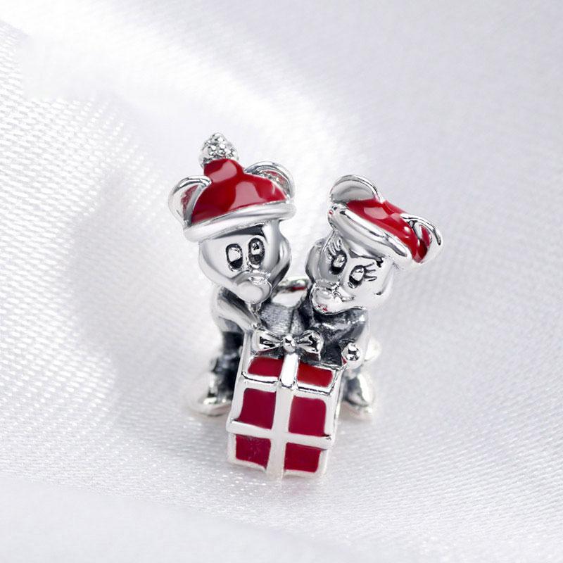 

100% 925 Sterling Silver Red Enamel Christmas Gift Present Charm Bead Fits European Jewelry Charm Bracelets