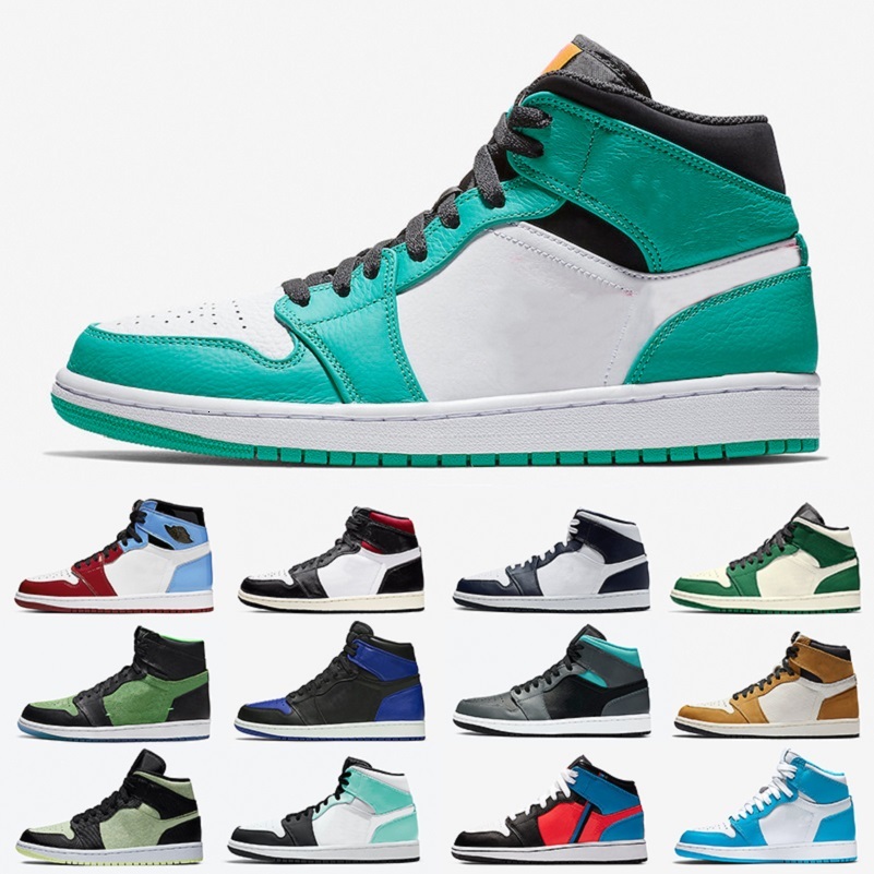 

South Beach High Low Mens Basketball shoes 1s Metallic Gold OG Black White RETRO UNC Wheat Men Women Sports Sneakers 5.5-13, Color#25