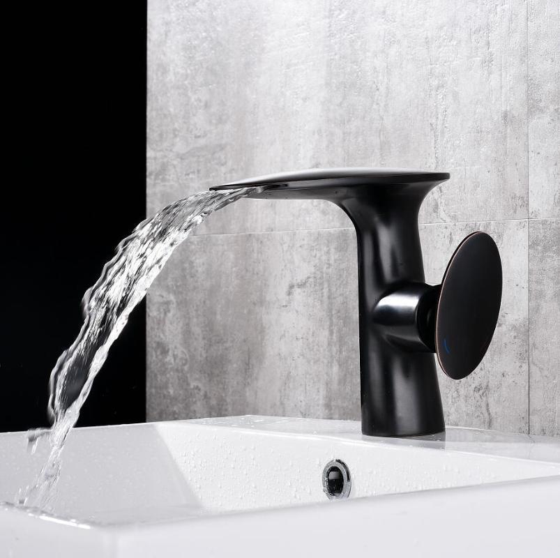 

Vidric White/Black Bathroom Basin Faucet hot and cold Brass Waterfall Faucet Waterfall Sink Single Handle water taps1