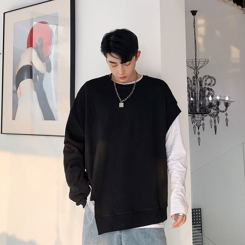 

New Newly 2021 Arrived Autumn Half-sleeveless Design Felt Around the Black Neck Pulvering Superior Hip Hoodies 50KC