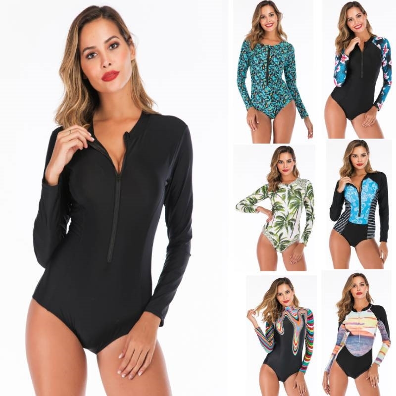 

Sexy One Piece Swimsuit Swimwear Women Long Sleeve Plus size Swimwear Monokini Swimsuit Bodysuit Bathing Suit Surfing Jumpsuit Y200824, 6628