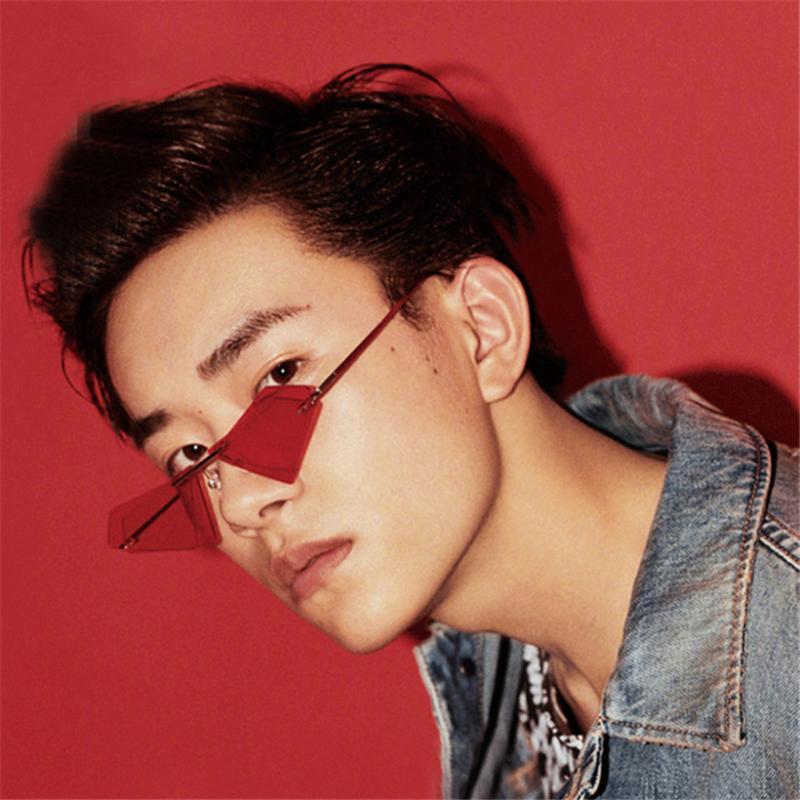 

Rimless Cat Eye Sunglasses Women Small Triangle Sun Glasses Female Irregular Double Lens Eyeglasses