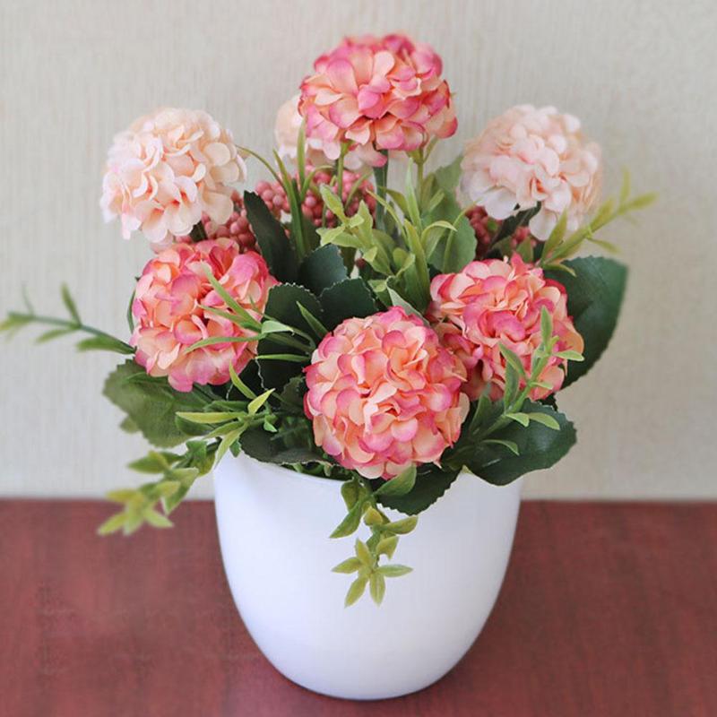

Artifical Flower Bonsai Simulate Potted Decoration for Dinning Table Hotel Office, Wine red