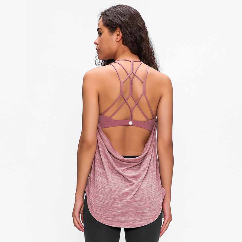 

2020 new sports bra Tank Two in one sports blouse vest fitness running loose yoga shirt Women Sexy Yoga Top with bra L-07, Black