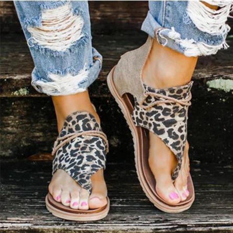 

2021 New Top Seller - Women Sandals Leopard Pattern Large Size Rome Sandals Women's Anti-slip Hot Selling Wedges Summer Shoes, Black