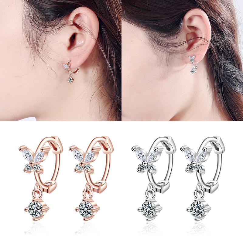 

Fashion Crystal Butterfly Earring Cubic Zirconia Flower Butterfly Hoop Earrings Women Wedding Party Metal Earring Trendy Jewelry