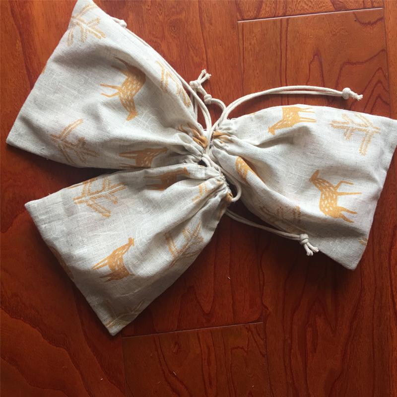 

1pc Cotton Linen Drawstring Organized Bag Party Gift Pouch Print Golden Deer Tree YL3