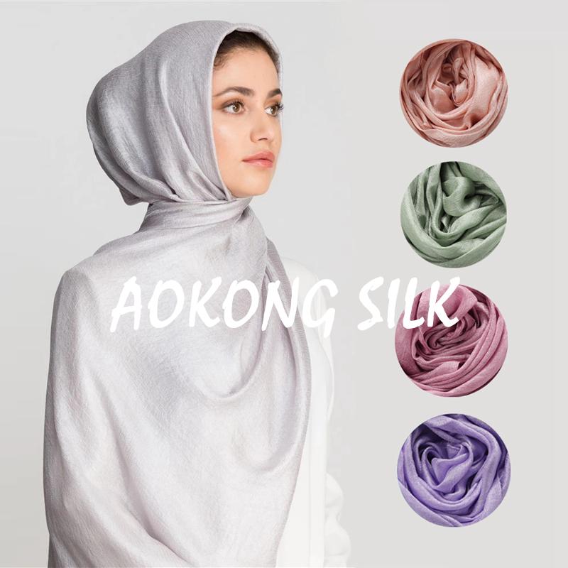 

New high quality soft silk linen shinny solid plain shawls hijabs oversize muslim headband wraps hijab scarves