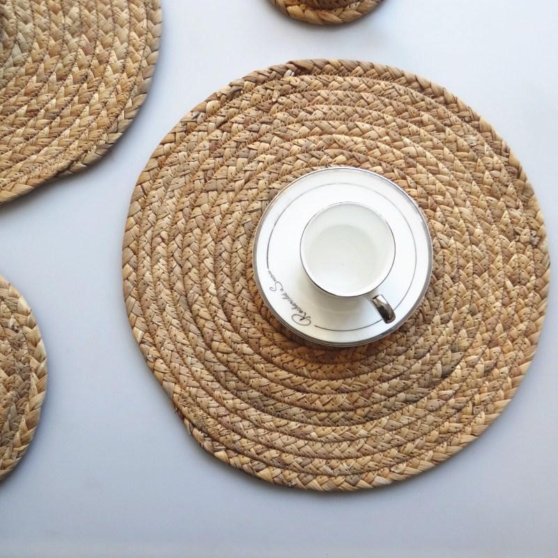 

Kitchen Table Mat Round Placemat Drink Coasters Natural Straw Placemats Cup Kitchen Accessories Decoration Home1