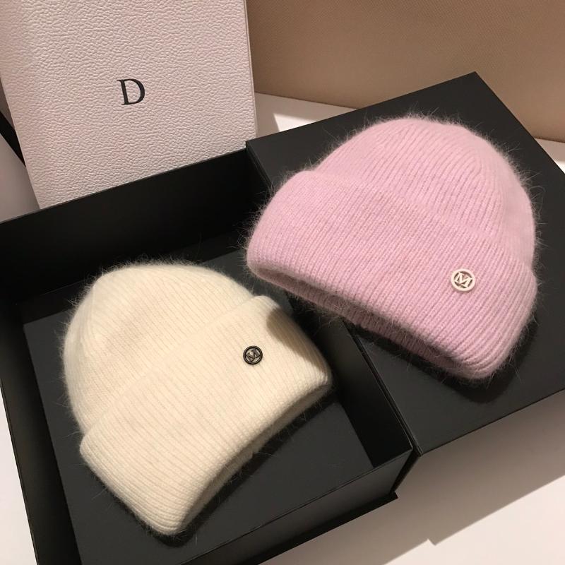 

Beanie/Skull Caps Fur Warm Knit Beanie Women Winter Hats Thick Knitted Skullies Beanies For Gorros Female Cap, Pink