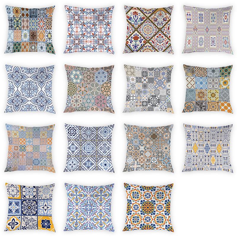 

Printing Cushion Cover Decorative Pillowcases Geometric Stripes Ripple geometry Pattern Peach Skin Home Decoration 45x45cm, Style-1