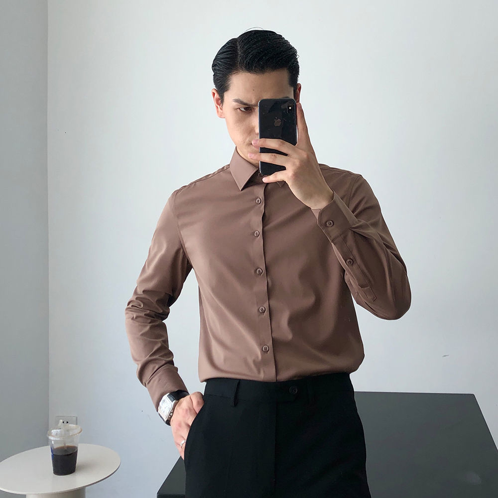 

Male Autumn 2021 Thin New Winter Long Shirt Young Men' Clothes FBAN, Brown