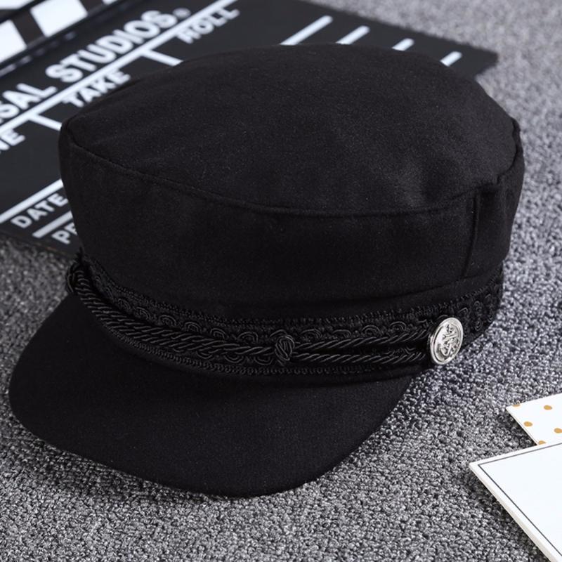 

2020 New Fashion Black Lace Embroidery Captain Hat Casual Rope Flat Cap Women Newsboy Sunhats Autumn Winter Cool Girls Beret Hat