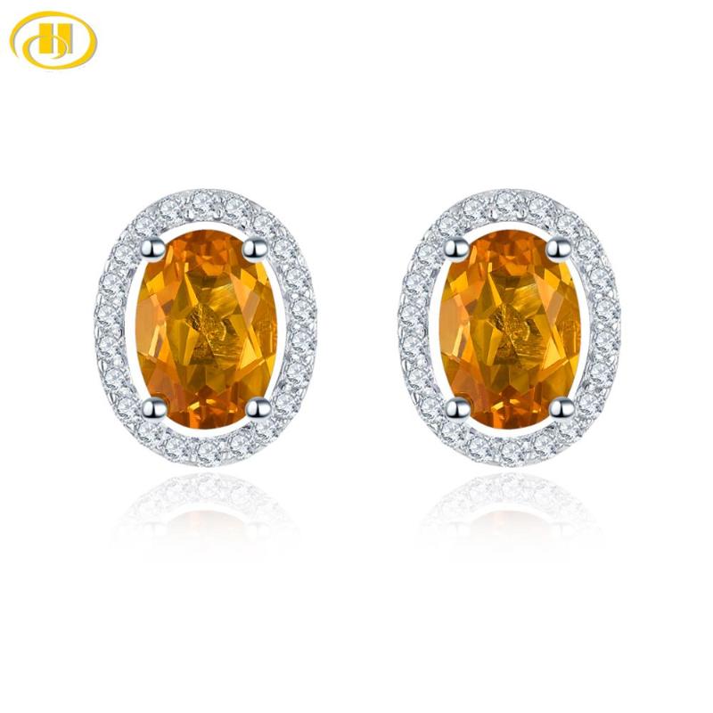

Hutang Oval 7x5mm Citrine Solid 925 Sterling Silver Stud Earrings Natural Gemstone Fine Elegant Simple Women Jewelry for Gift