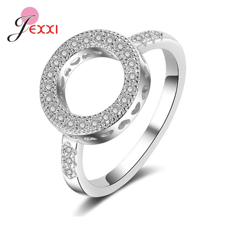 

Full Rhinestone Shimmer 925 Sterling Silver Hollow Out Round Sparkling White Cubic Zirconia Ring Wedding Jewelry