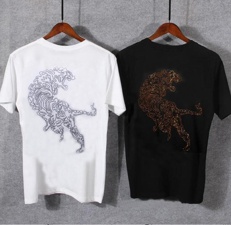 

New Fine 2021 Tuning of Men Will See Short Sleeve Men's Strass T-shirt Hot Drill Thpw, Beige