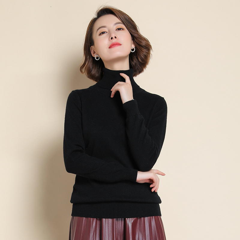 

2021 New Turtleneck Women Cashmere Cotton Blended Sweater Autumn Winter Warm Knitted Pullover Jumper Pull Femme Hiver Woman Sweaters Morg, Dark grey