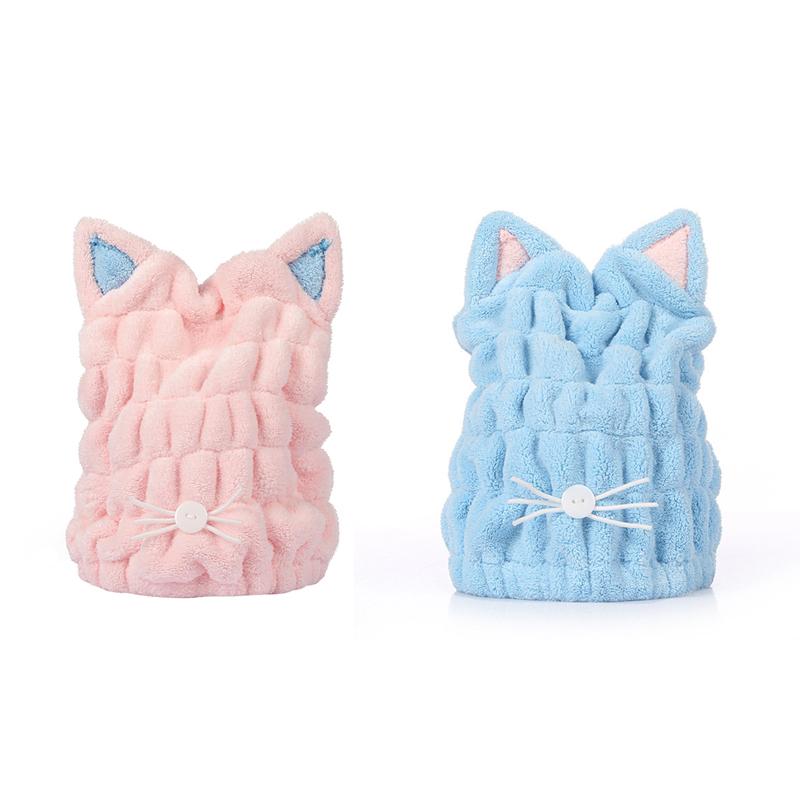 

Cute Cat Microfiber Solid Quickly Dry Hair Hat Womens Girls Ladies Cap Bath Accessories Drying Towel Head Wrap Hat