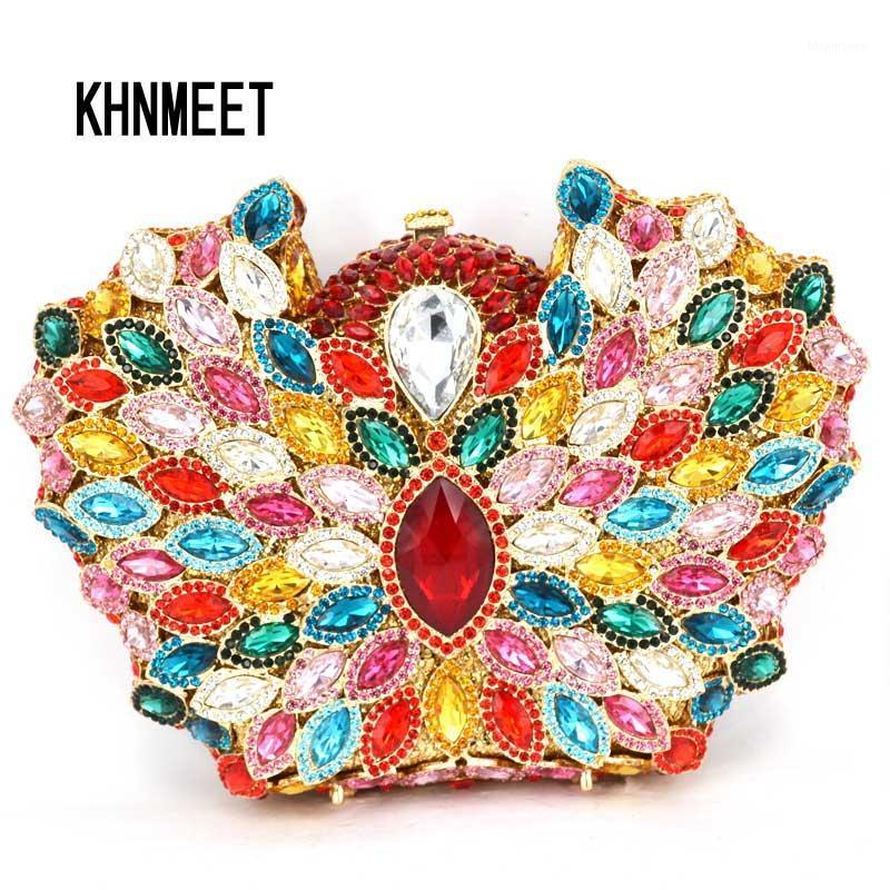 

Sparkling Women Luxury Hollow Out Evening Bag Multicolor Large Stones Crystal Rhinestones Diamond Wedding Clutch Handbag SC4431, Champagne