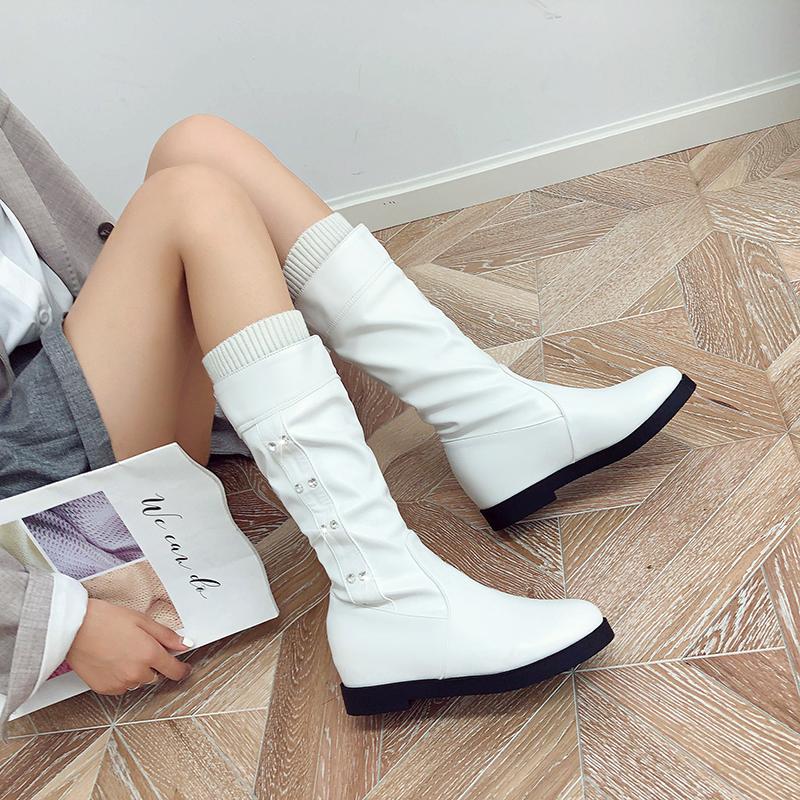 

Shoes Black Pink White Winter Warm Plush Knee High Boots Women Comfy Flat Heel Snow Boots Slip on Platform Woman Long 2021, 1 short plush