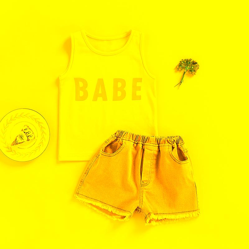 

Clothing Sets Baby Vest Tops + Denim Shorts, Letter Print Casual Style Round Neck Summer, White