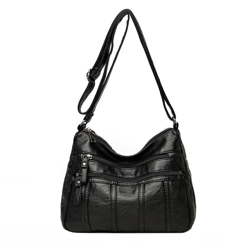 

Women Retro Washed PU Crossbody Bag Multi Pocket Female Travel Shoulder Pouch Popular Simple Female Daily Bag, Black
