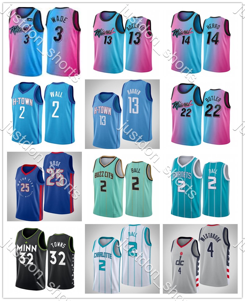 

Youth Wade 3 Herro 14 Nunn 25 Butler 22 Harden 13 Wall 2 Ball 2 Westbrook 4 Rose 25 Towns 32 Embroidery City Black Edition Basketball Jersey, Black;red