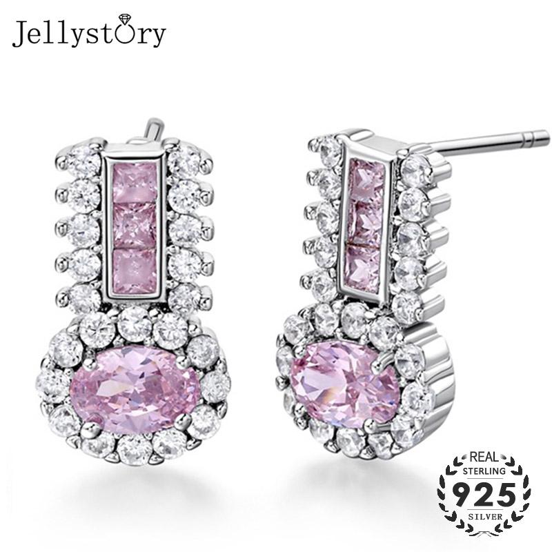 

Jellystory 100% 925 sterling silver earrings jewellery with geometric shaped amethyst gemstones fashion drop earrings for women