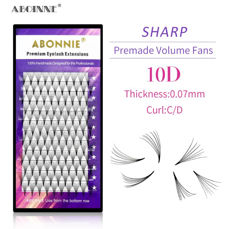 

Abonnie 10D Sharper Premade Volume Fans 0.07mm C D Curl Russion Sharpe Makeup Premade Eyelashes