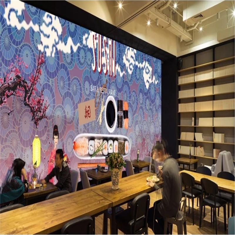 

Japanese Cuisine Sushi Sashimi Seafood Industrial Decor Mural Wallpaper 3D Japanese Cherry Blossom Background Wall Paper 3D, Canvas