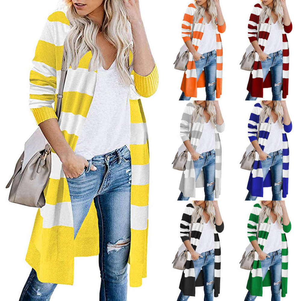 

2020 autumn new knitwear contrast stripe long cardigan women' sweater, Black