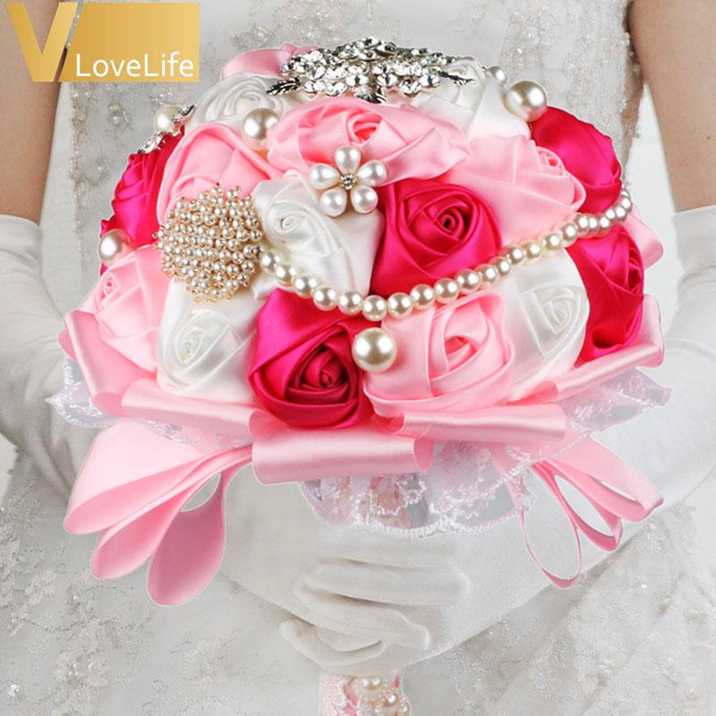 

Gorgeous Wedding Bridal Bouquet Silk Flower Bouquet With Pearl Artificial Sapphire Beaded Crystal Wedding Bride Decor, Style7