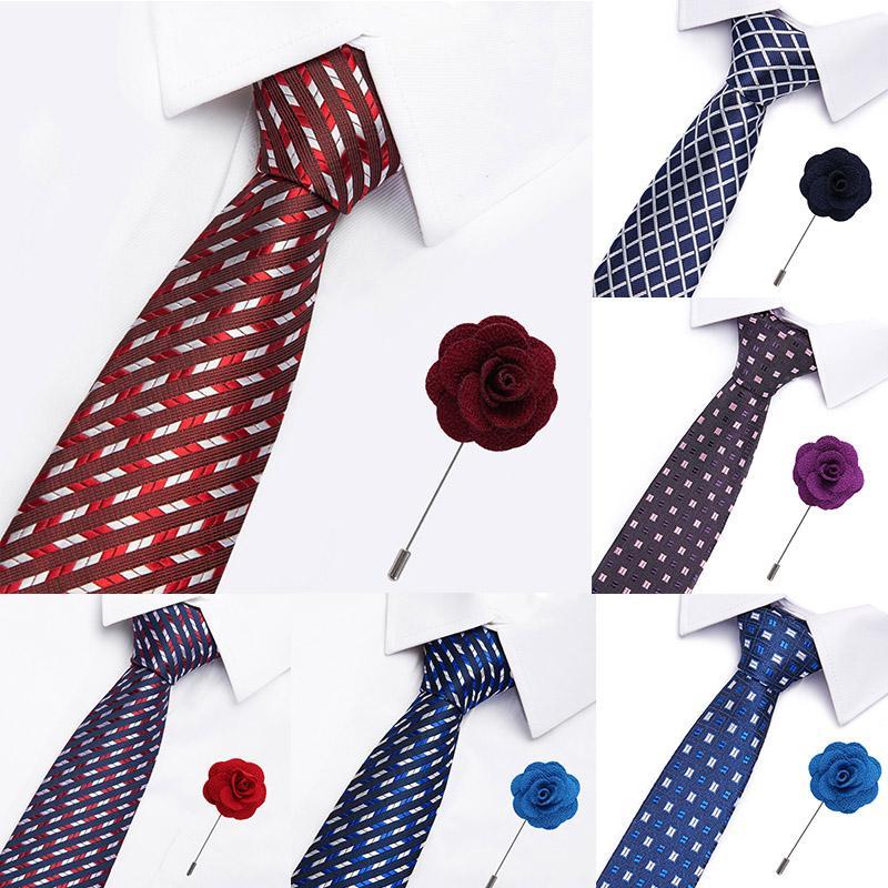 

Wedding Men's Brooch Ties Set 7.5 cm Dot Stripe Red Necktie Formal Dress Accessories Business For Gift Mens Classic Ties1