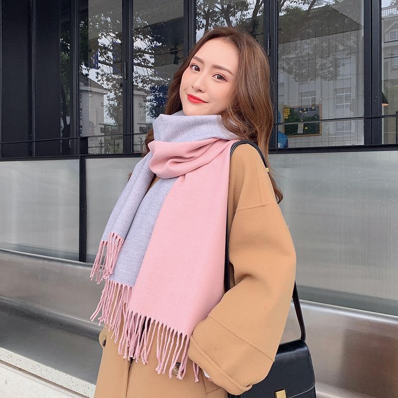 

New autumn and winter double-sided dual-use scarf ladies thick warmth solid color shawl lovers imitation cashmere scarf