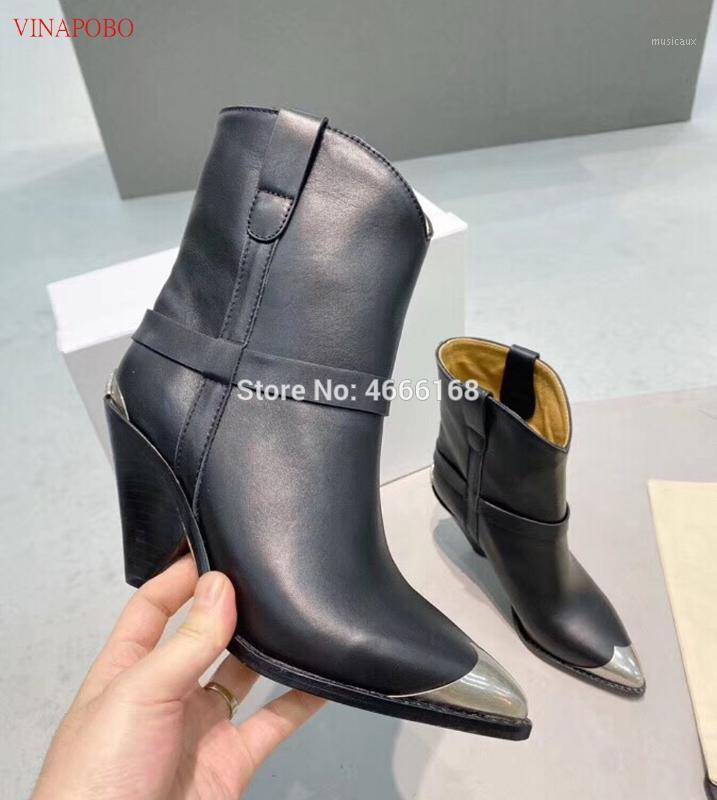 

2020 Genuine Leather Ankle Boots Women Metal Decor Pointed Toe Rivet Tassel Strange High Heel Boots Woman Fashion1, Yellow
