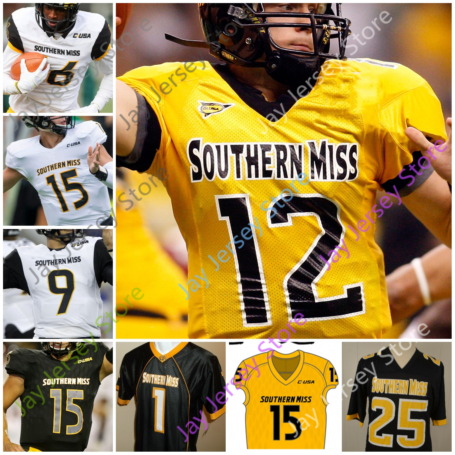 

Southern Mississippi Football Jersey NCAA College Jack Abraham Kevin Perkins De'Michael Harris Quez Watkins Jones Whittington Turner Thomas, Yellow
