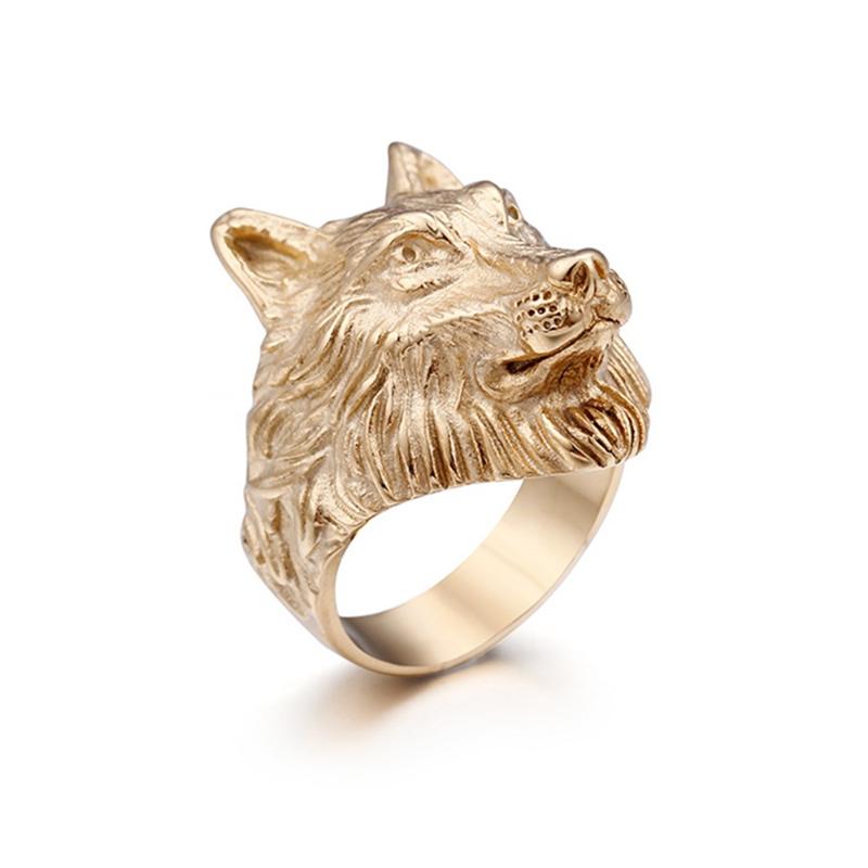 

Retro Punk Rock Biker Animal Jewelry Male Gold Color Stainless Steel Men's Wolf Head Rings For Man Party Gift Size 8-12