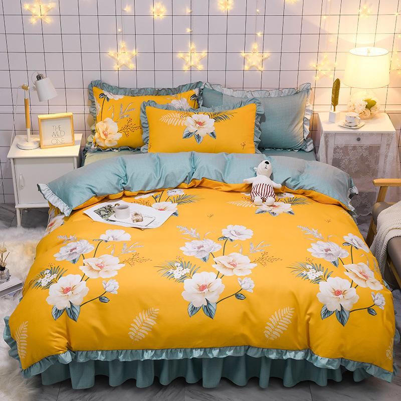 

3/4Pcs Bedding Set Duvet Cover Bedskirt Sheet pillowcase for Home bedroom Queen King size Printing Quilted Bedspread quilt Case, 04